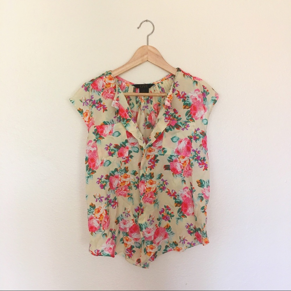 Floral cap sleeve top